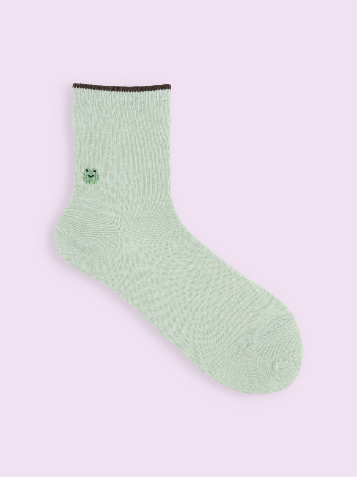 【3足1,485円】トップ切替刺繍ソックス - ミント+カエル