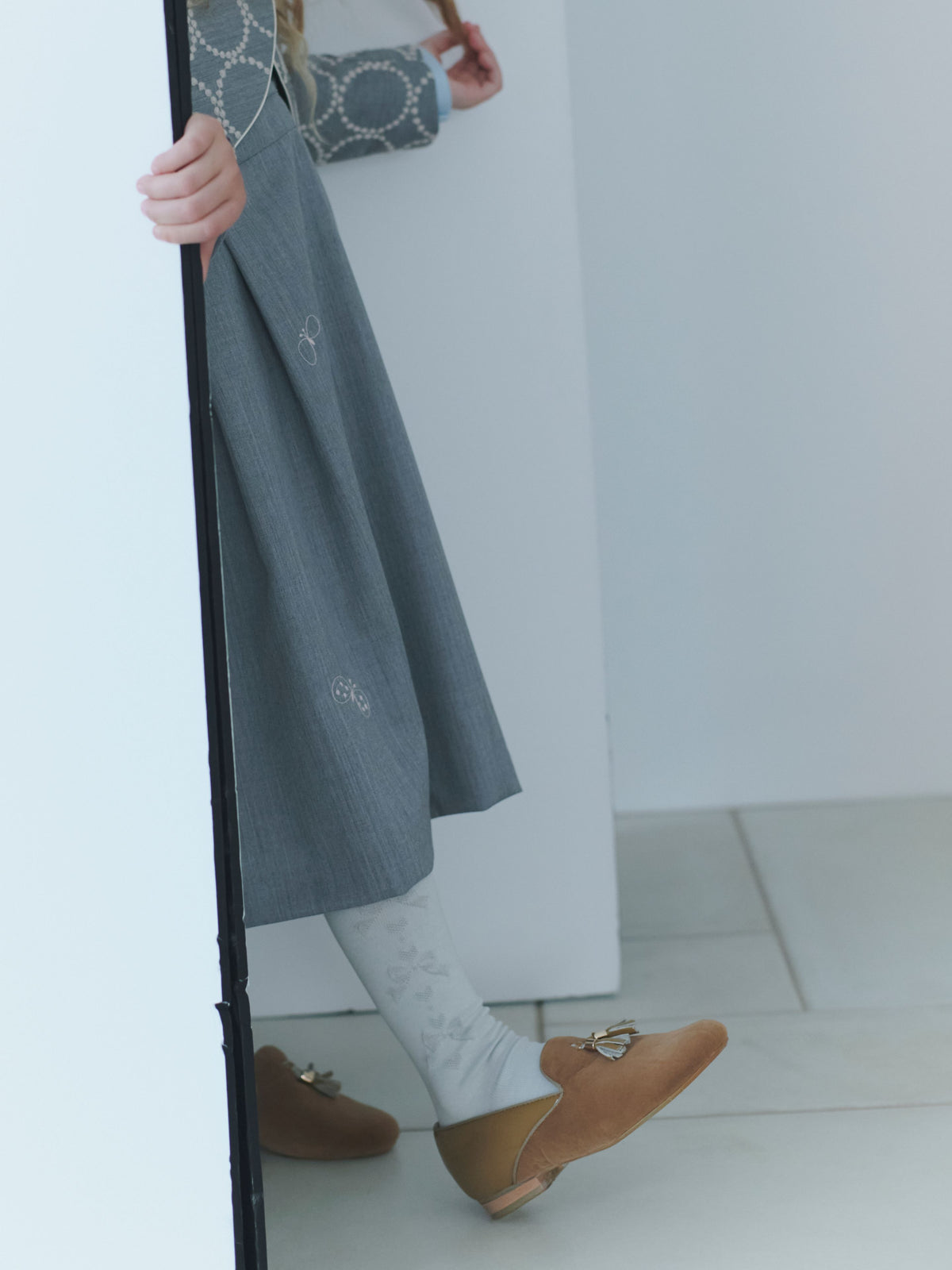 【キッズ】 フロートリボン柄ハイソックス / 16-18cm