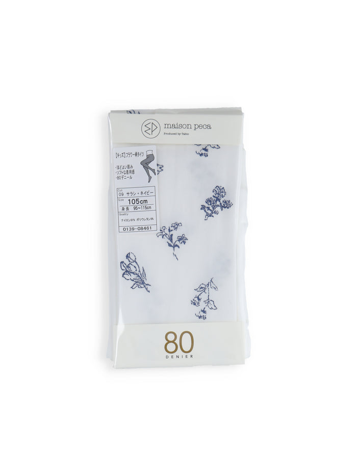 【キッズ】80デニールフラワー柄タイツ / 95-115cm