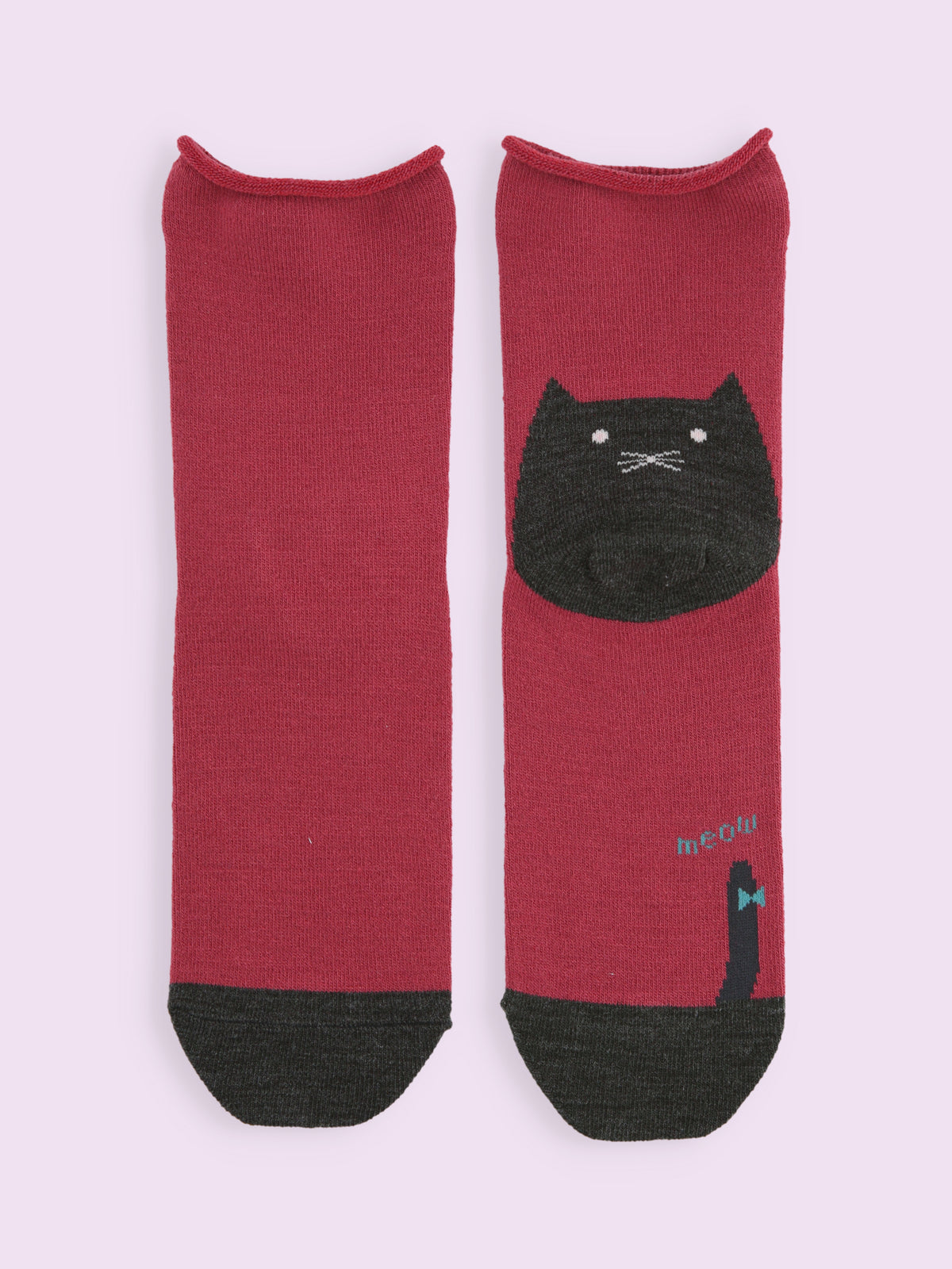【3足1,485円】毛混かかとねこ履き口くるくるショートソックス - ローズピンク