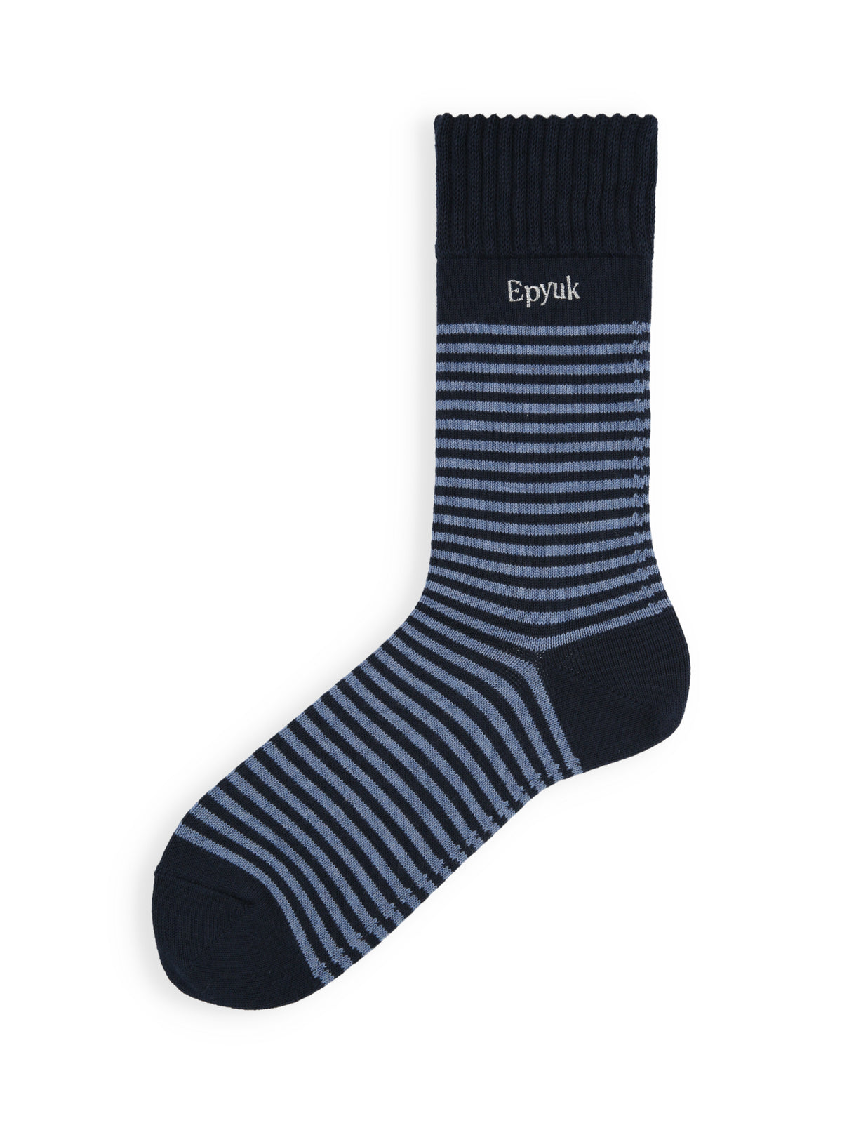 【Epyuk】メタリック刺繍ボーダーソックス - ネイビー×デニム