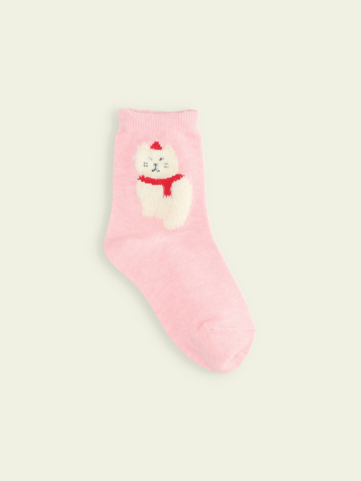 【3足1,485円】キッズ クリスマス限定 もふもふ動物ショートソックス / 16-18cm - ピンク＋ネコ