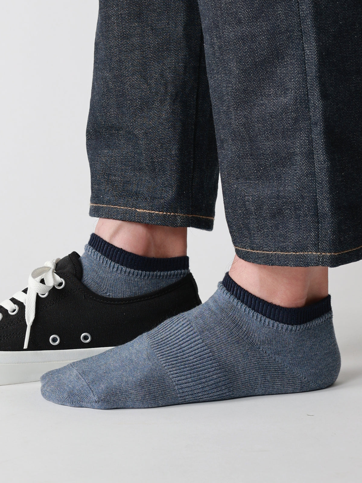 【Tabio MEN】定番/サポート入り2枚重ねスニーカー丈ソックス(25.0～27.0cm) - デニム+コン