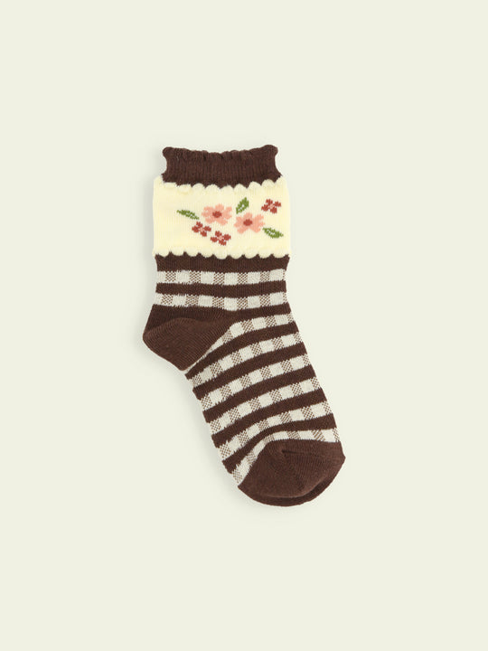 【3足1,485円】キッズ 小花チェック柄ショートソックス / 16-18cm