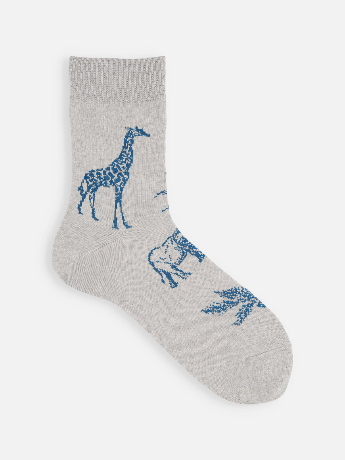 【Tabio MEN】さらっとやわらか綿麻混動物柄ショートソックス - グレーモク