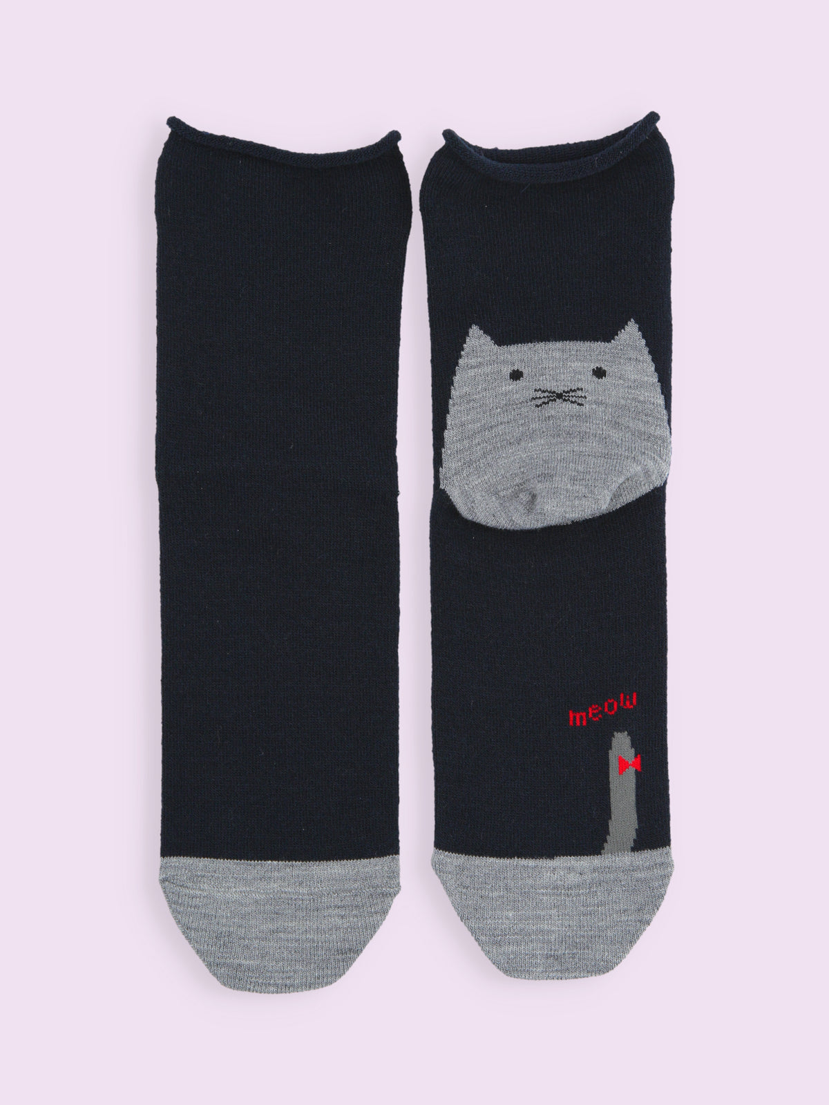 【3足1,485円】毛混かかとねこ履き口くるくるショートソックス - コン