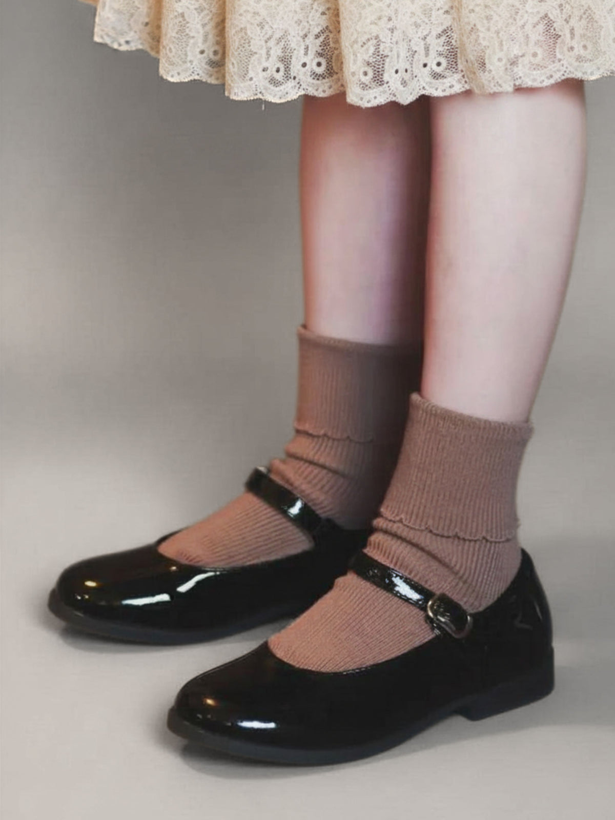 【キッズ】 綿折り返しピコフリルソックス / 19-21cm - ダルピンク