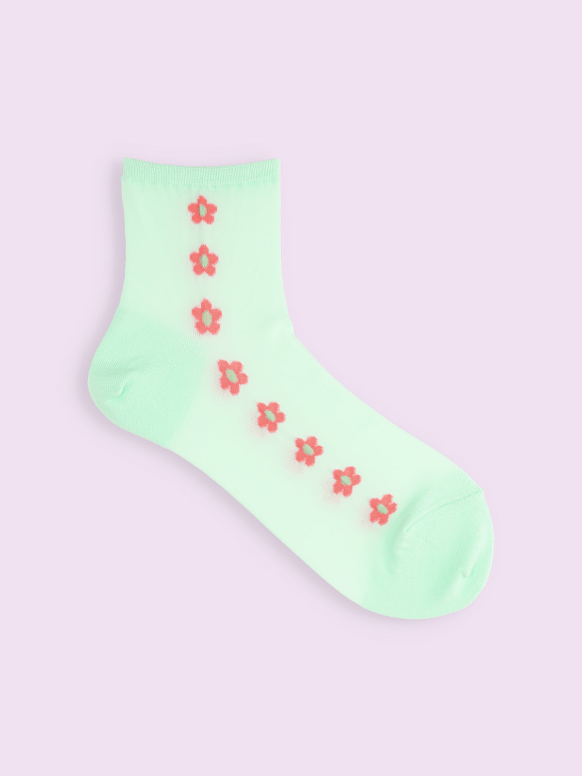 【3足1,485円】お花ラインシースルーショートソックス - ミント