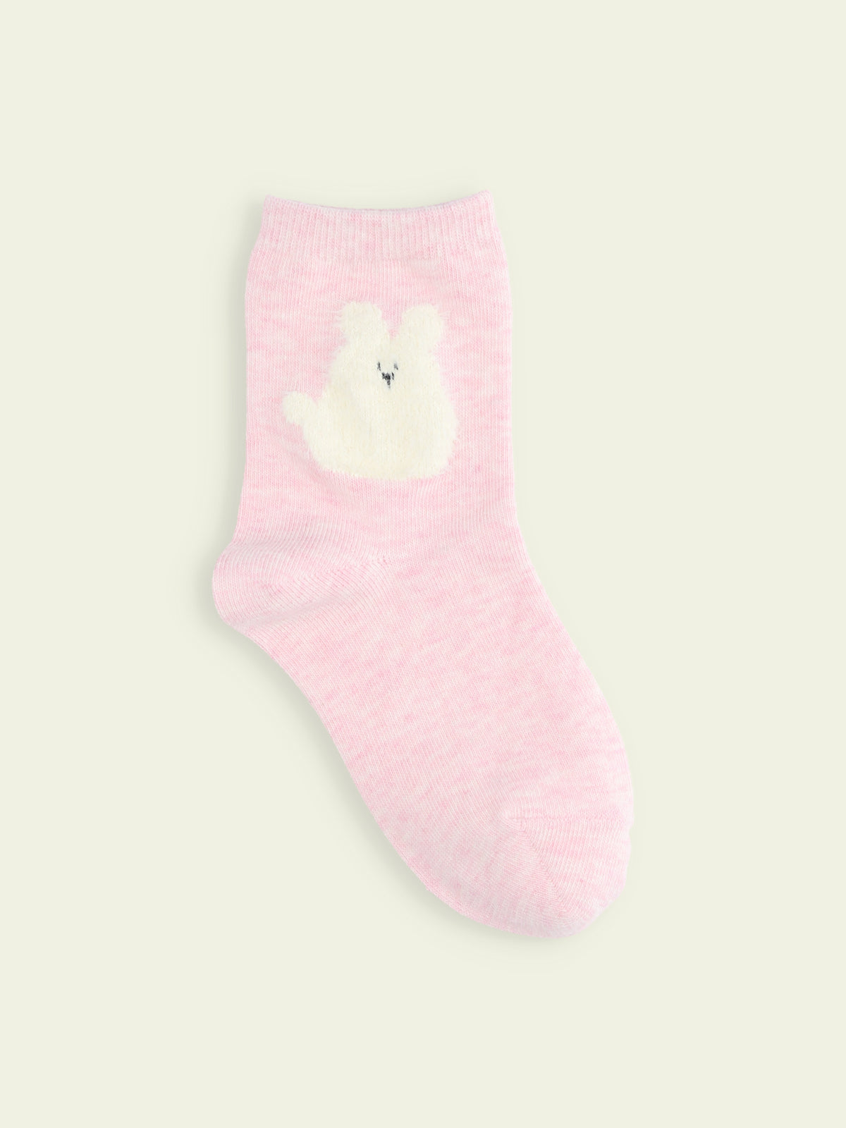 【3足1,485円】キッズ もふもふ動物ショートソックス / 16-18cm - ピンク+ウサギ