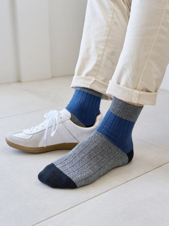 【Tabio MEN】お洒落見えする綿リブカラーパネルショートソックス