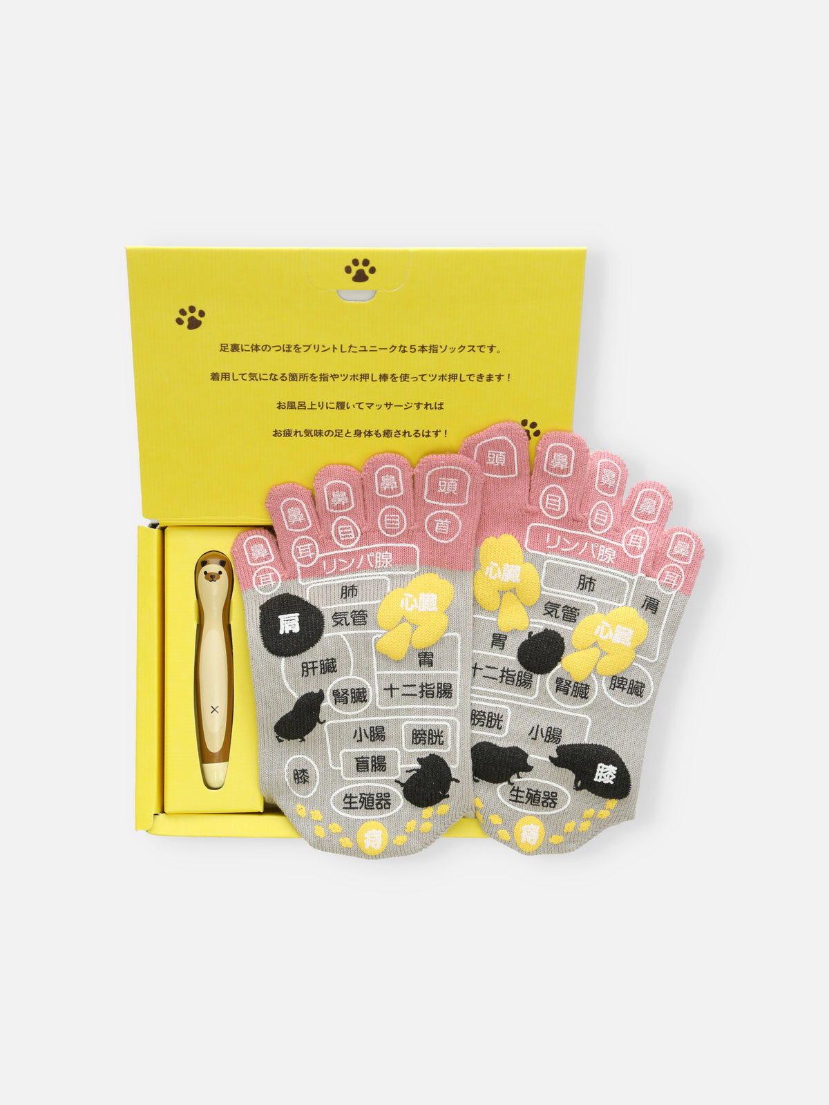【WEB限定】五本指ツボ押しハリネズミプリントソックスギフトセット / 22-24㎝ - ハリネズミ