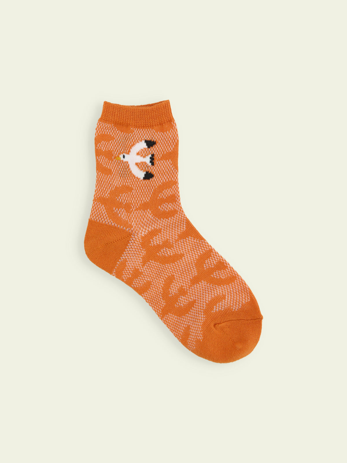 【3足1,485円】キッズ メッシュ海のシルエットショートソックス / 19-21cm - オレンジ+カモメ