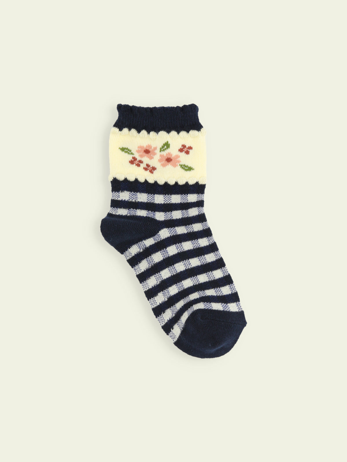 【3足1,485円】キッズ 小花チェック柄ショートソックス / 13-15cm - コン