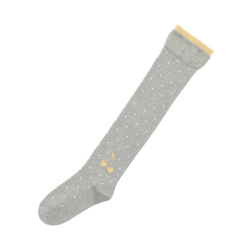 【キッズ】ピンドットラメチェリーオーバーニー / 19-21cm - ライトグレーモク