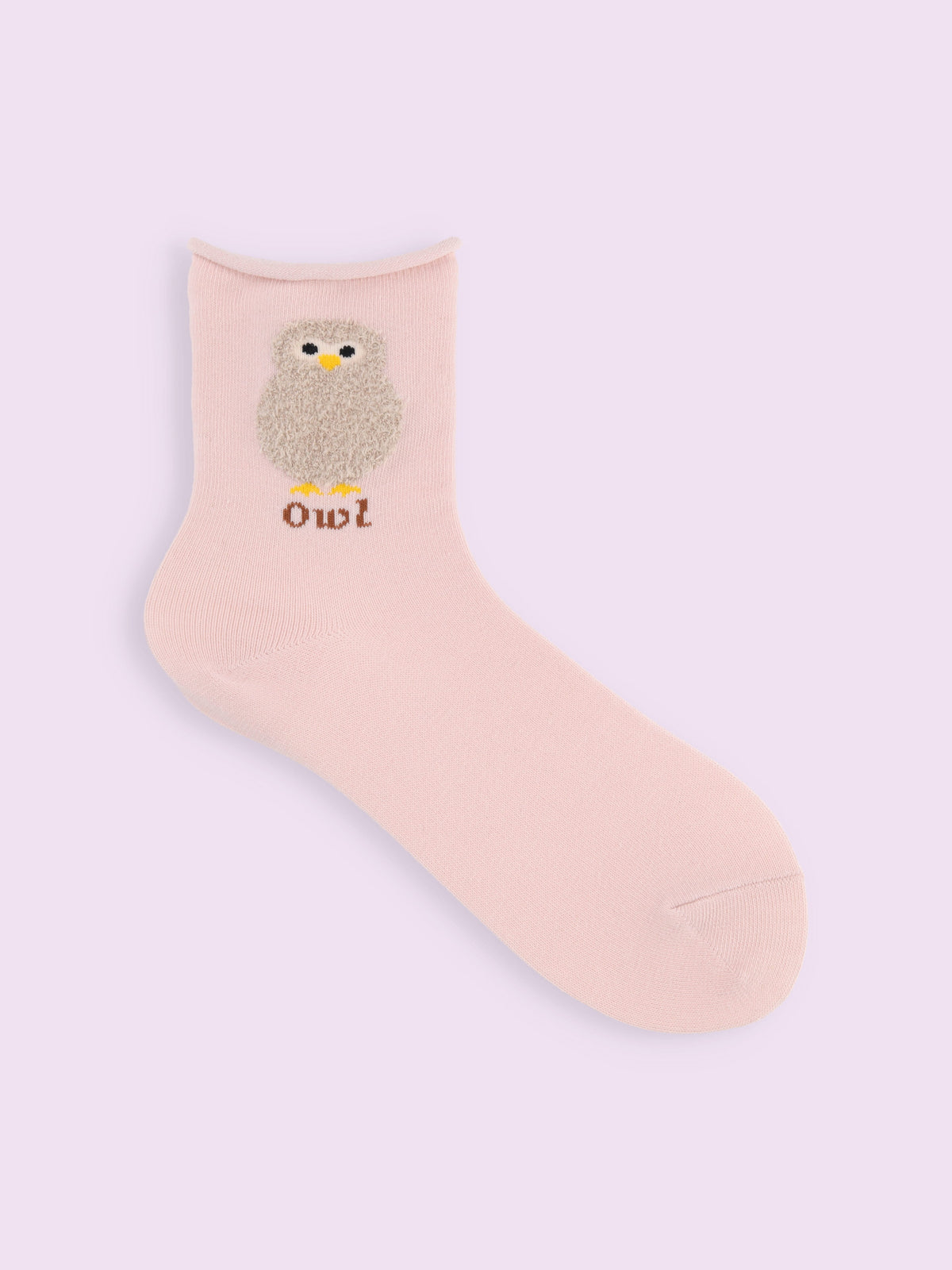 【3足1,485円】履き口ゆったりもふもふベイビーショートソックス - ピンク＋フクロウベイビー
