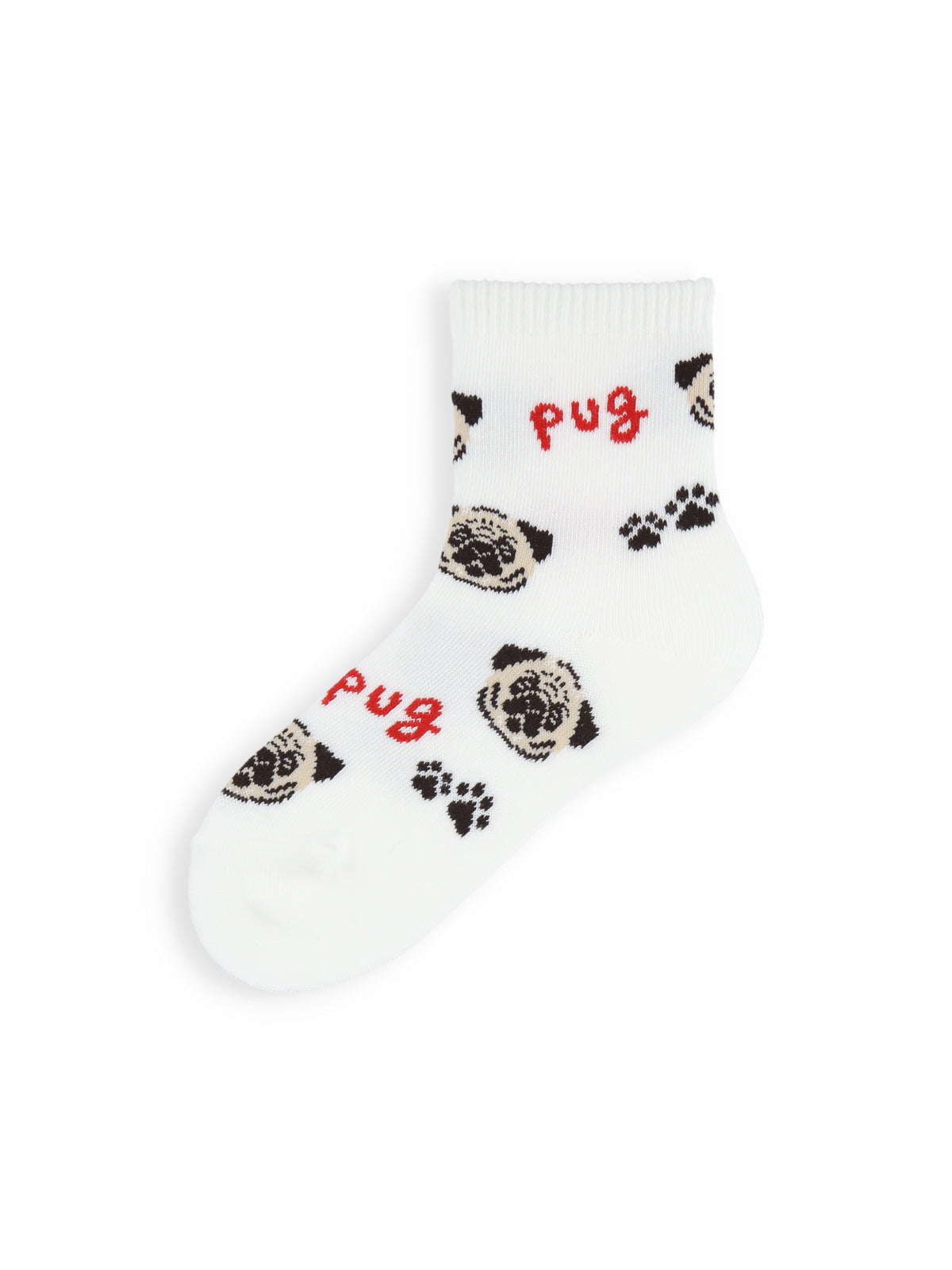 【3足1,485円】キッズ I LOVE PUGショートソックス / 19-21cm - オフホワイト