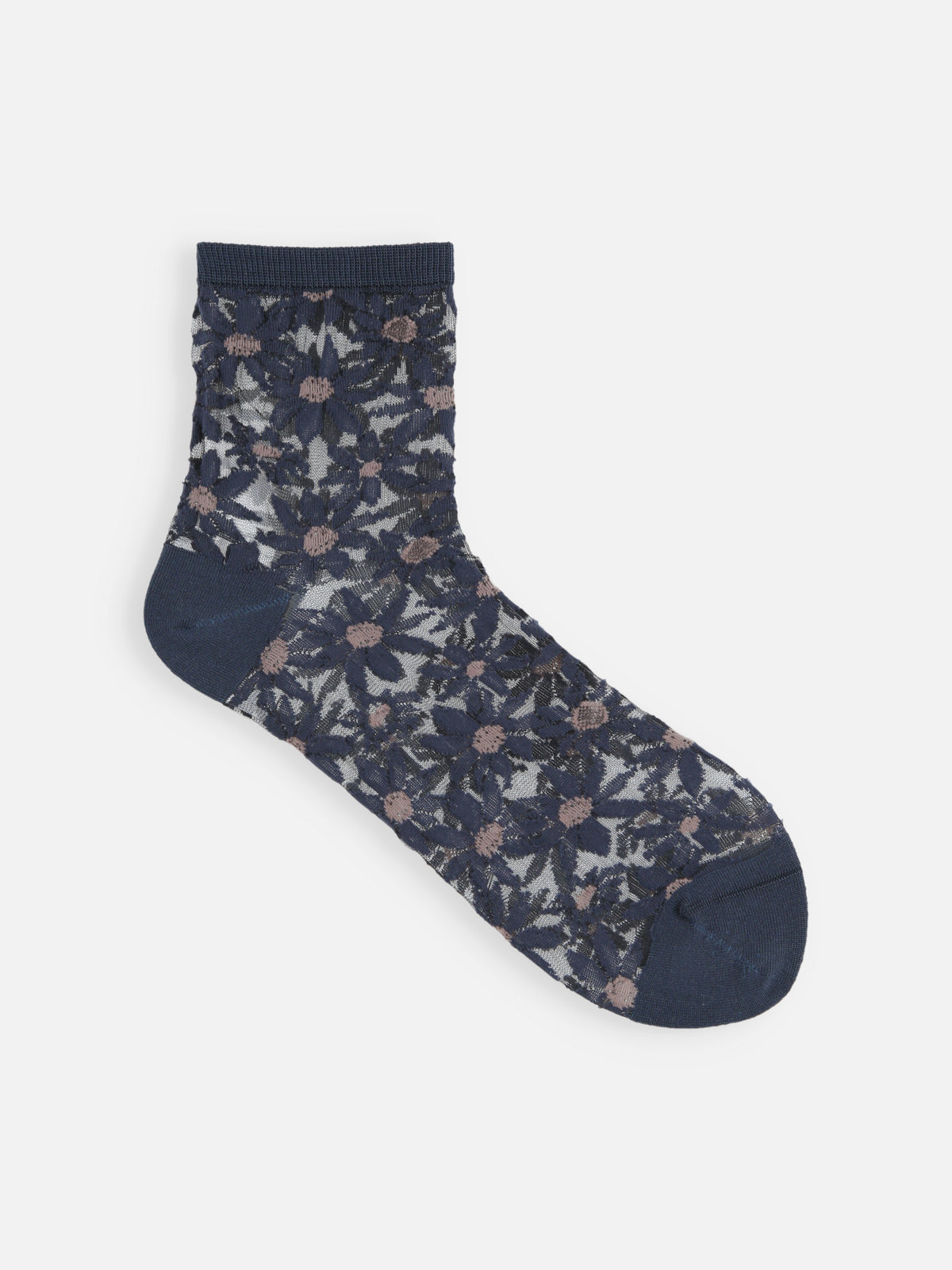 シースルー花柄ショートソックス - ネイビーグレー