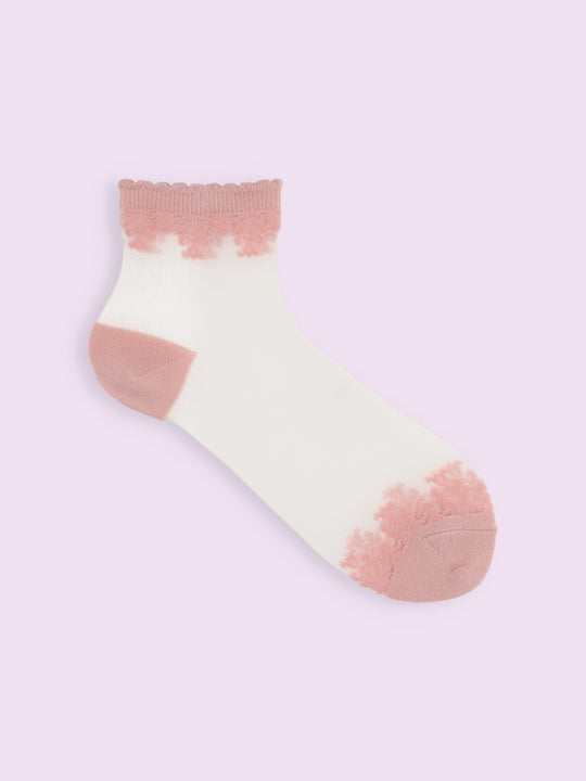【3足1,485円】履き口ゆったりチュールオリエンタル柄ショートソックス