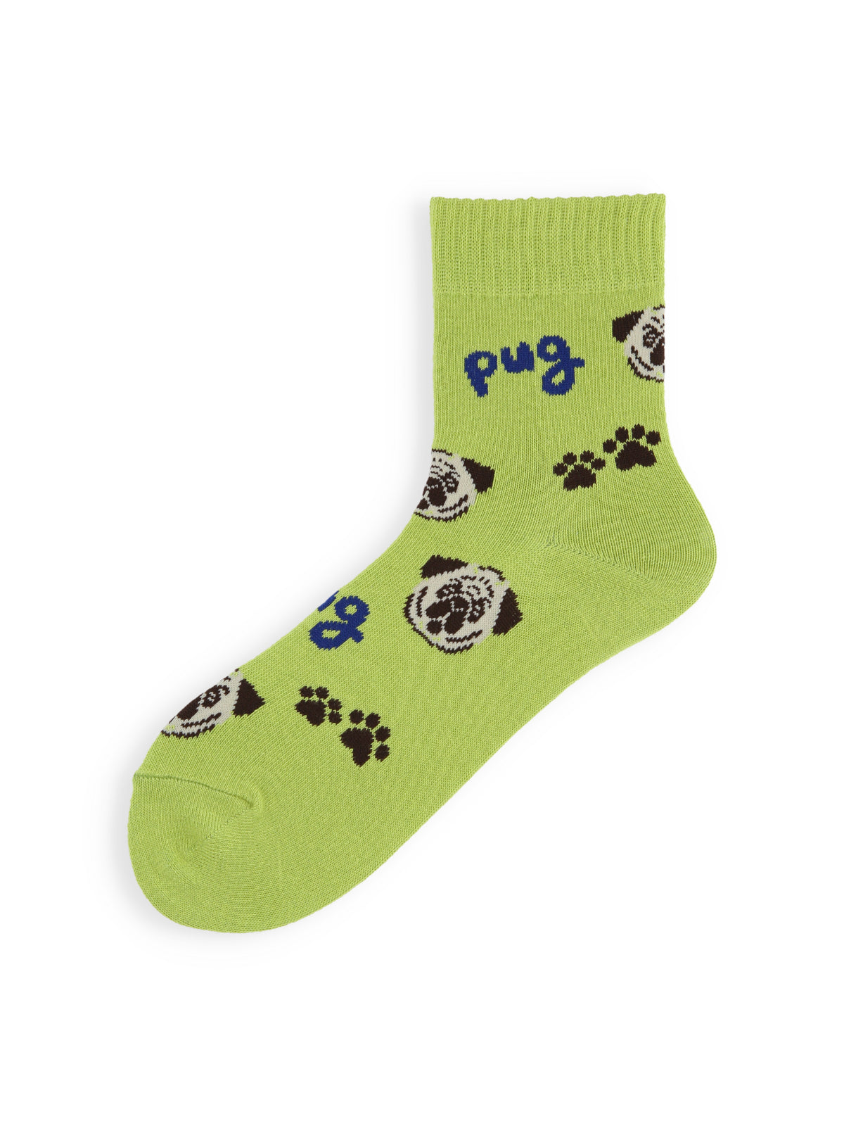 【3足1,485円】I LOVE PUGショートソックス - キミドリ