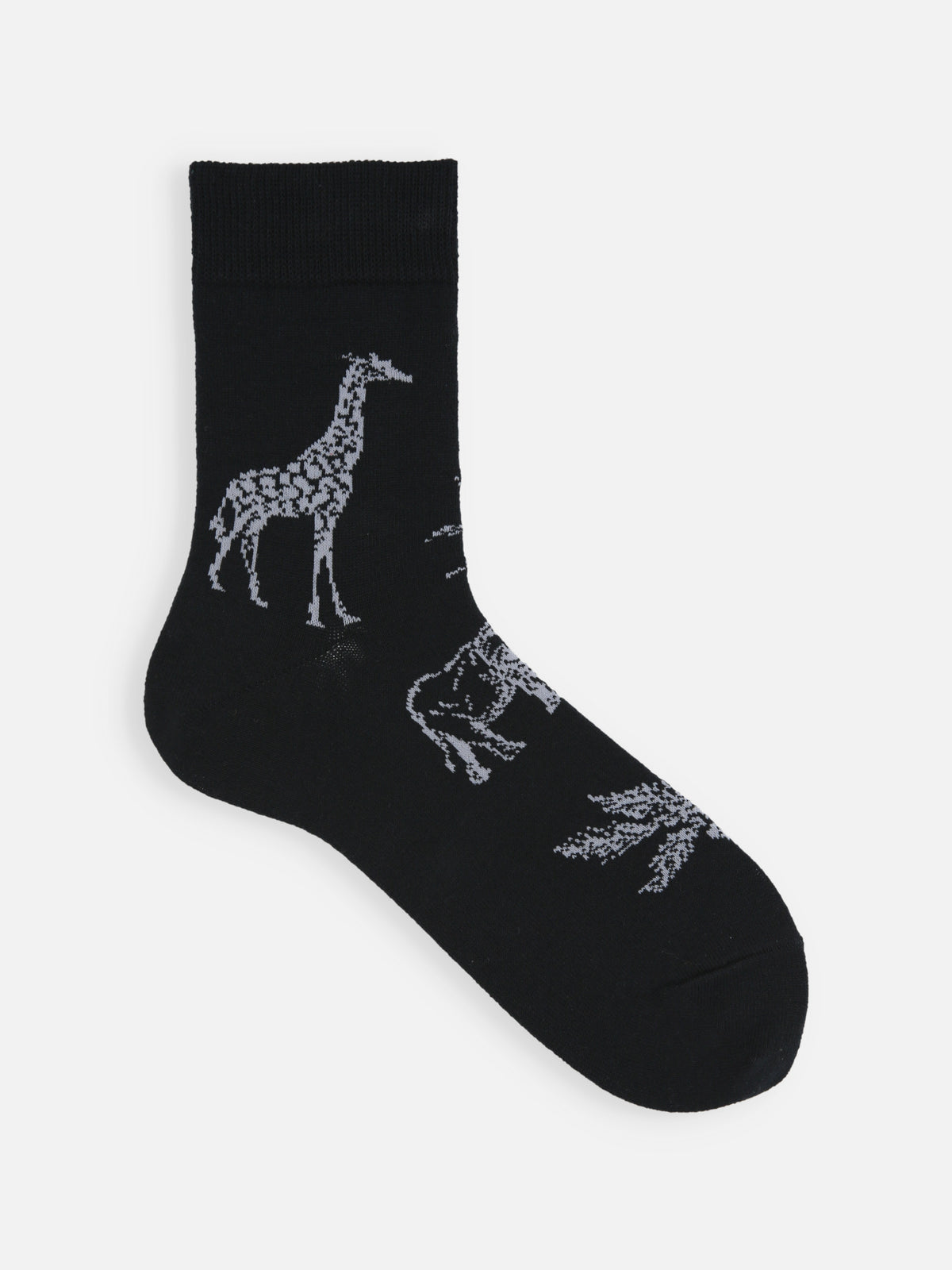 【Tabio MEN】さらっとやわらか綿麻混動物柄ショートソックス - クロ
