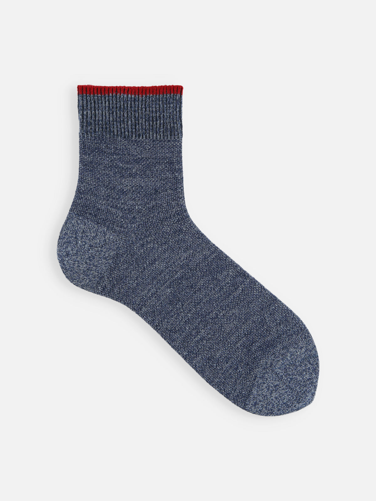 【Tabio MEN】TOP切り替え綿麻混引き揃え鹿の子ショートソックス - ネイビーブルーモク×レッド