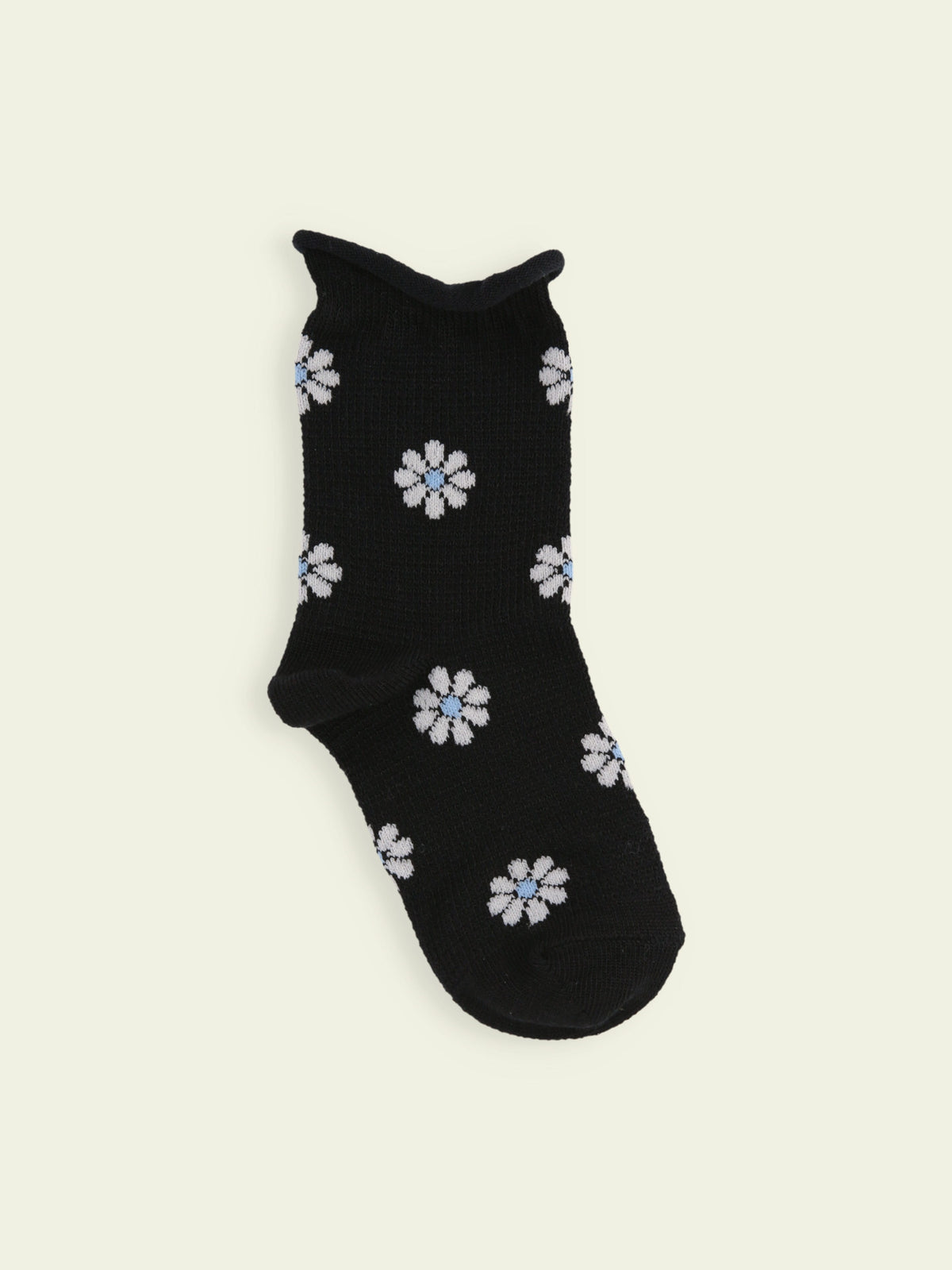 【3足1,485円】キッズ くるくるワッフル花柄ショートソックス / 13-15cm - クロ