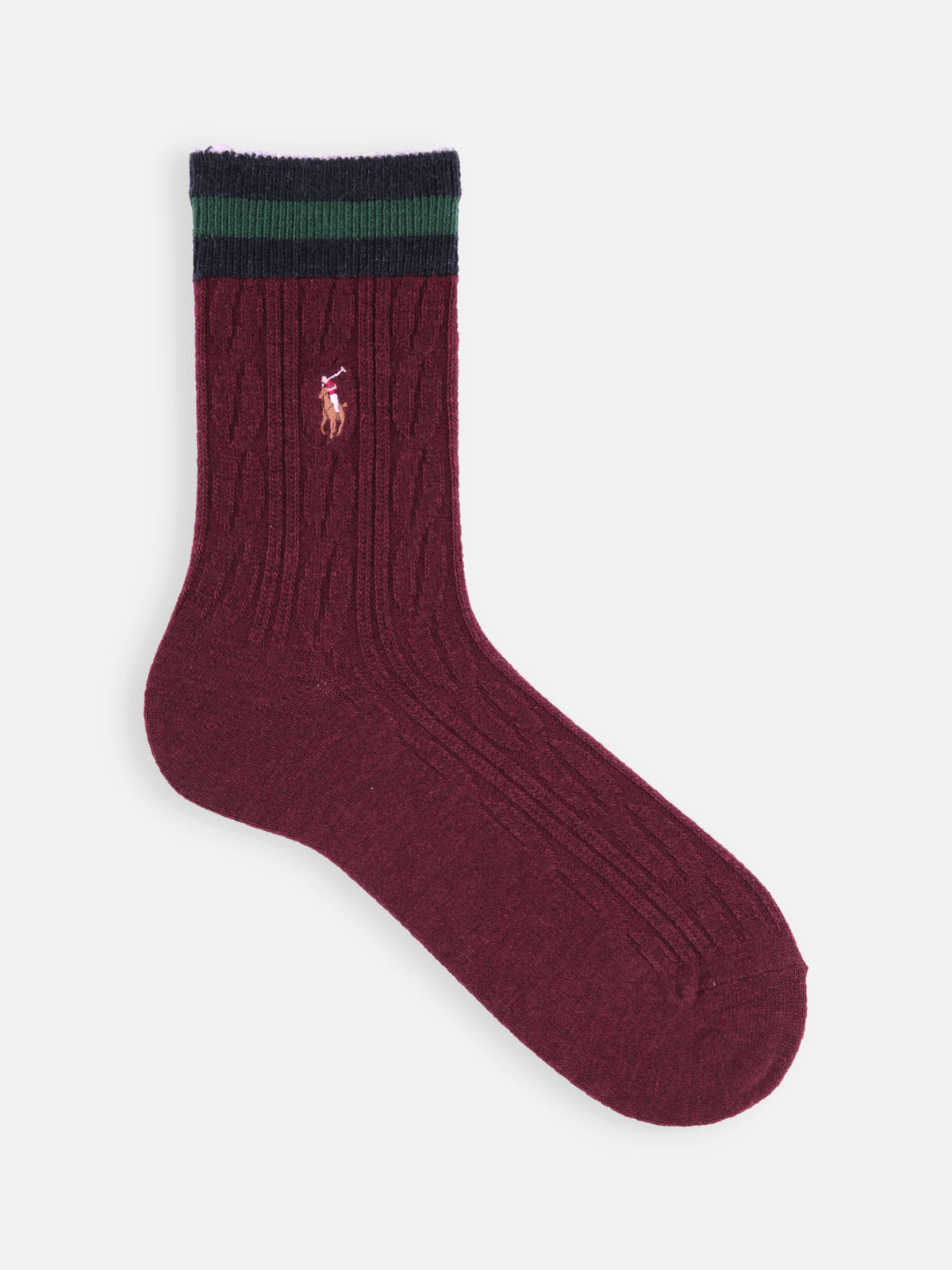 【MEN】POLO マルチポニー刺繍ラインケーブルソックス - ワイン