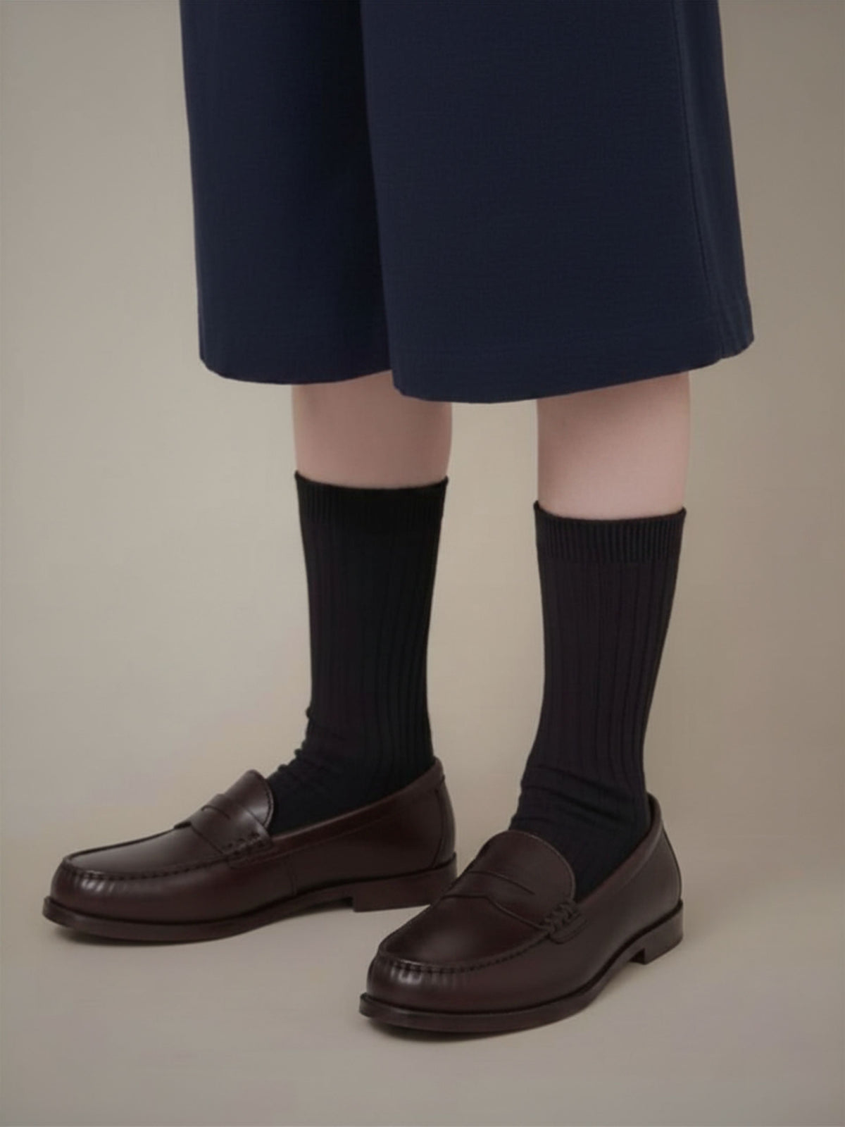 【キッズ】表糸綿100%で毛玉が出来にくいリブハイクルー丈ソックス / 19-21cm - コン