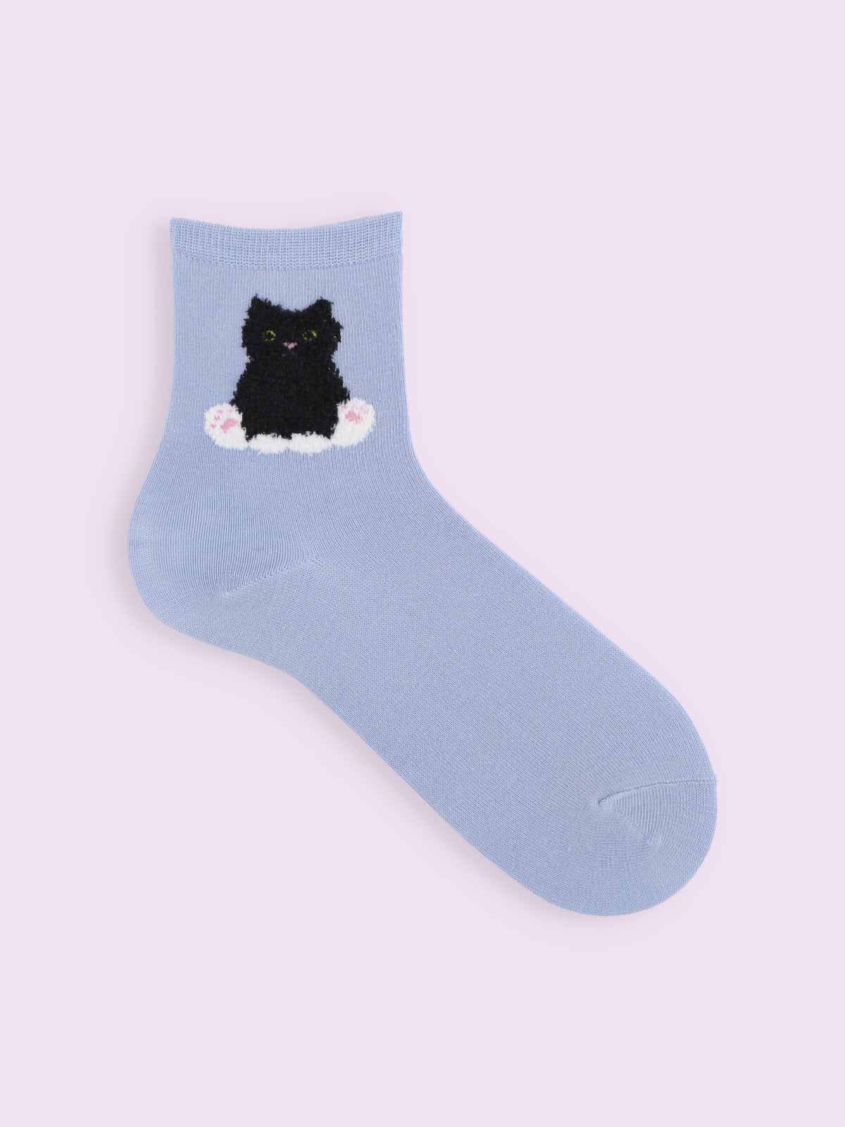 【3足1,485円】もふもふ靴下猫ショートソックス - サックス