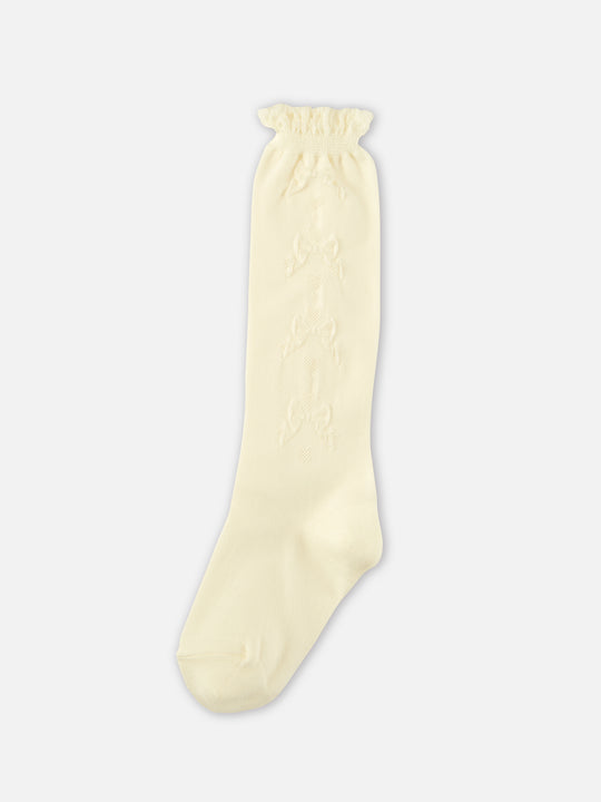 【キッズ】 フロートリボン柄ハイソックス / 16-18cm