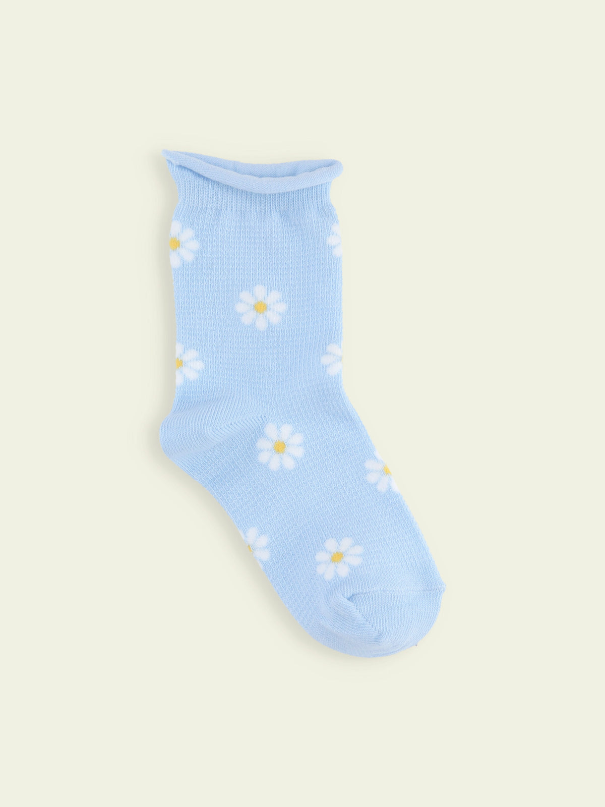 【3足1,485円】キッズ くるくるワッフル花柄ショートソックス / 19-21cm - サックス