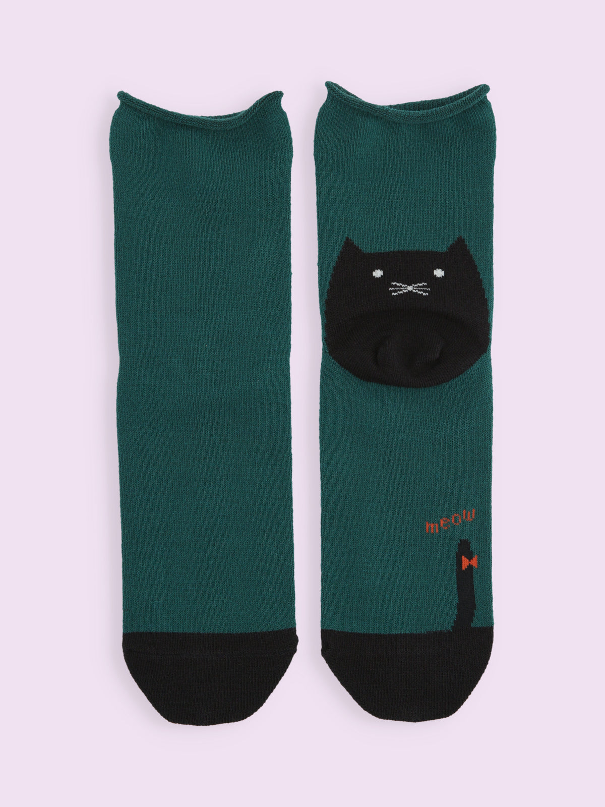 【3足1,485円】毛混かかとねこ履き口くるくるショートソックス - エメラルドグリーン