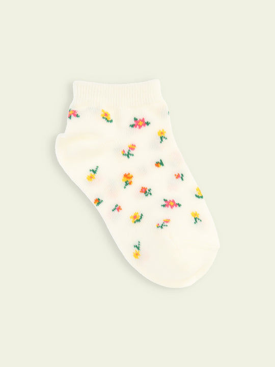 【3足1,485円】キッズ 小花柄スニーカー丈ソックス / 19-21cm