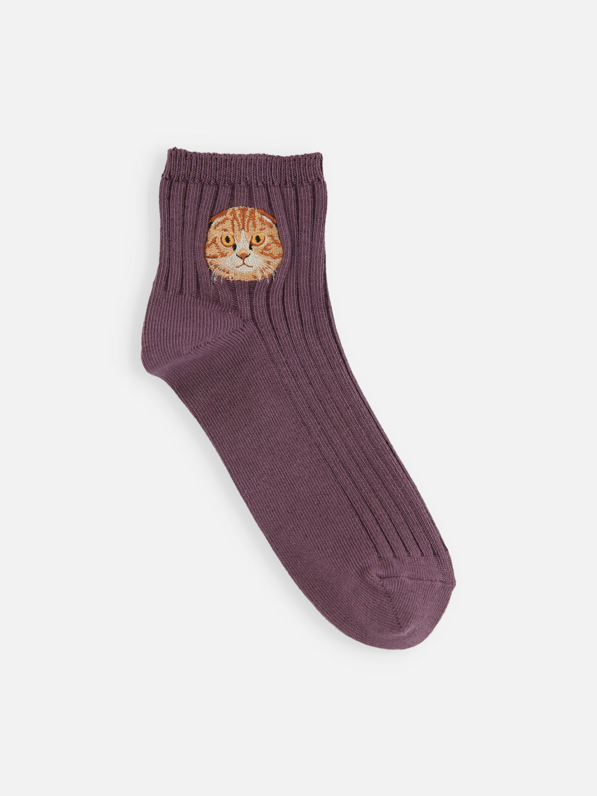 【キッズ】わんにゃん刺繍ショートソックス / 19-21㎝ - ダルライラック+スコティッシュ