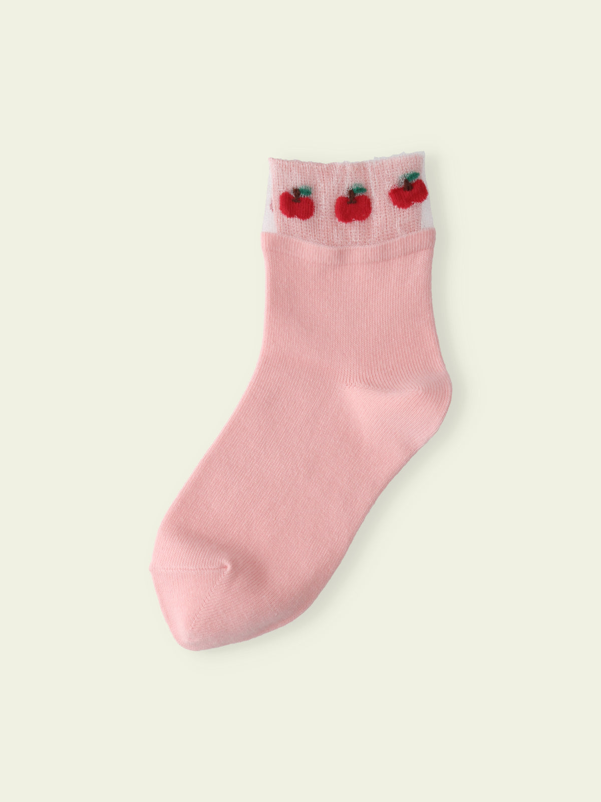 【3足1,485円】キッズ トップチュールフルーツショートソックス / 13-15cm - ピンク+リンゴ