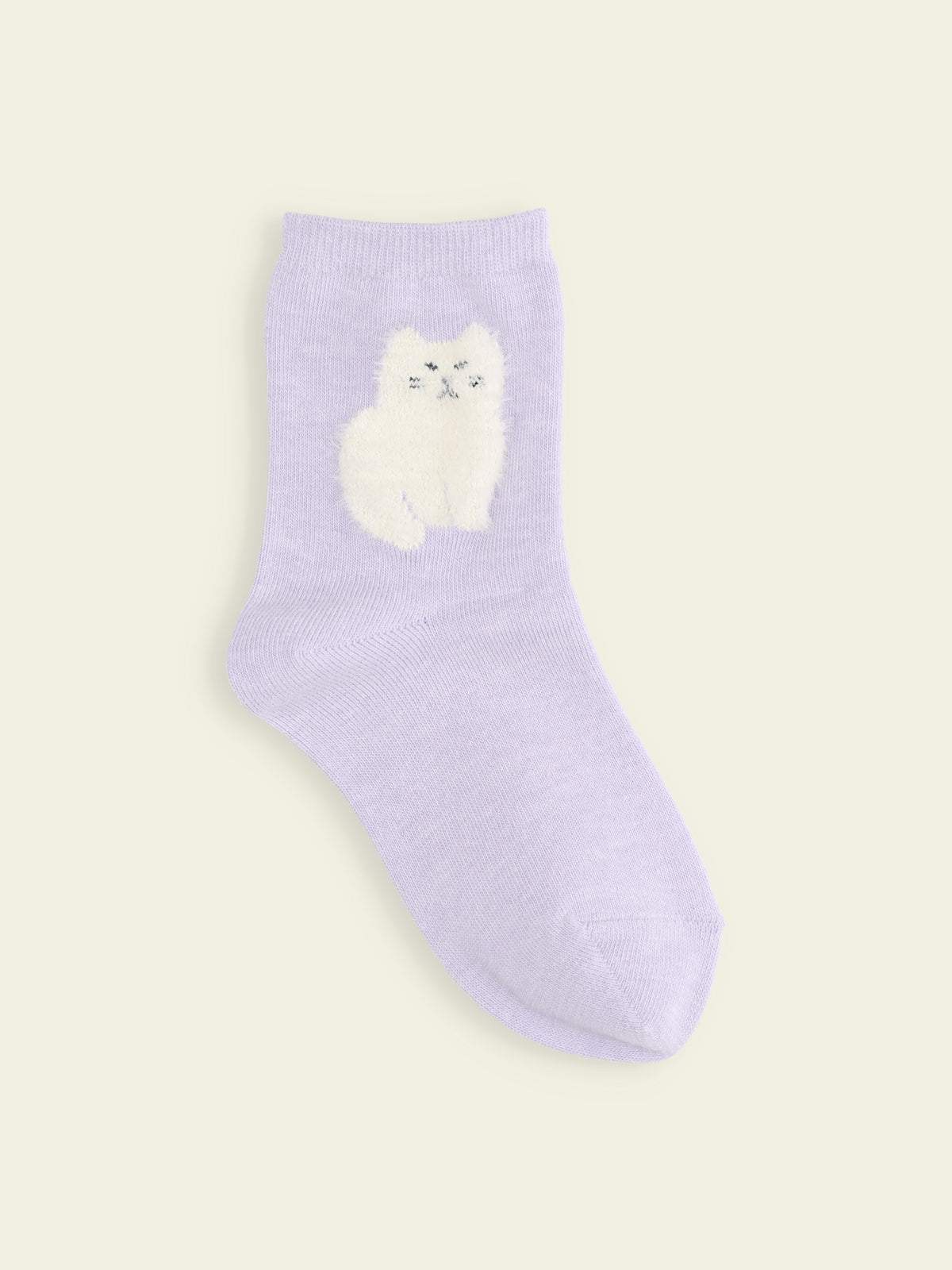 【3足1,485円】キッズ もふもふ動物ショートソックス / 16-18cm - ラベンダー+ペルシャネコ