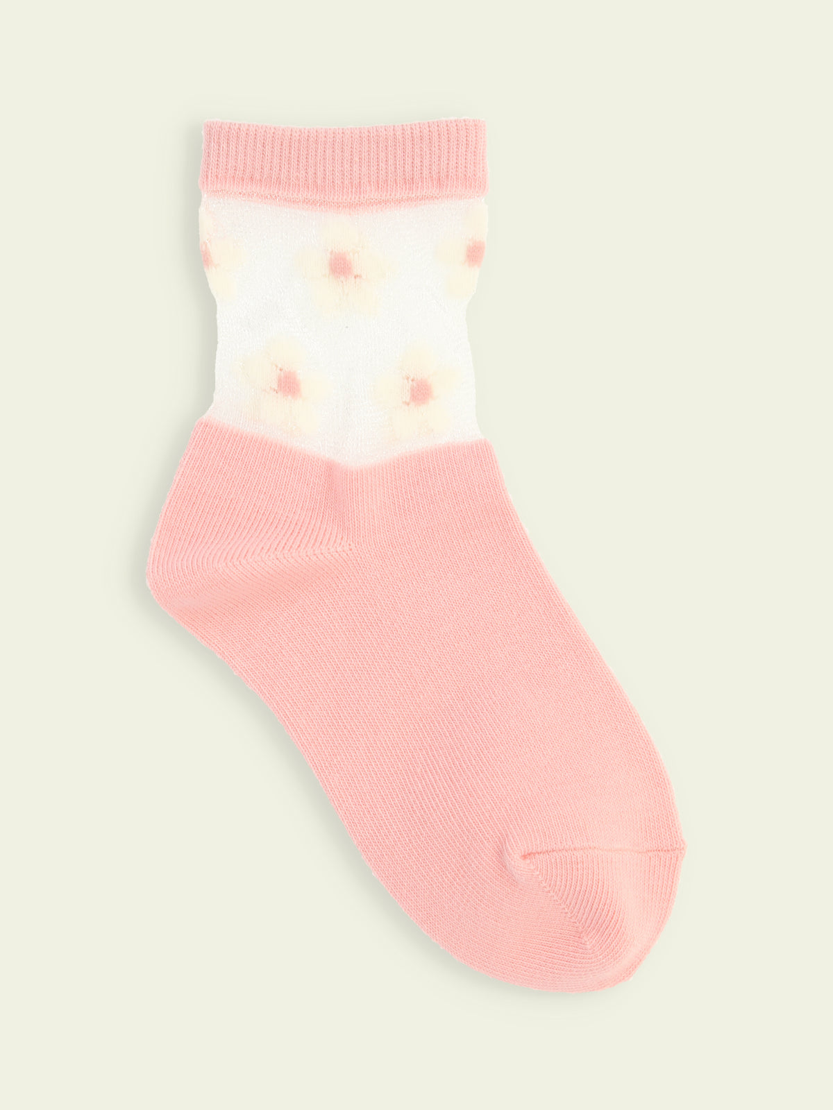 【3足1,485円】キッズ チュール花柄切替ソックス / 16-18cm - ピンク