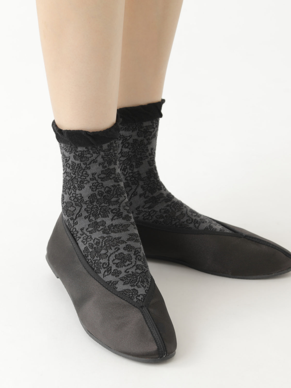 【3足1,485円】フリル総花柄レースショートソックス