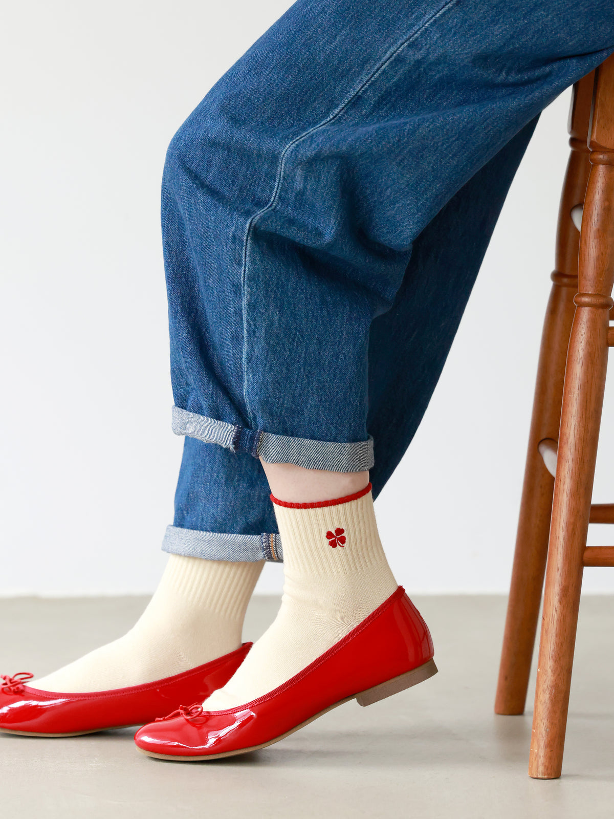 【3足1,485円】クローバー刺繍ショートソックス