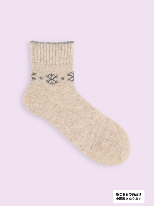 【3足1,485円】毛混 足首雪柄ショートソックス