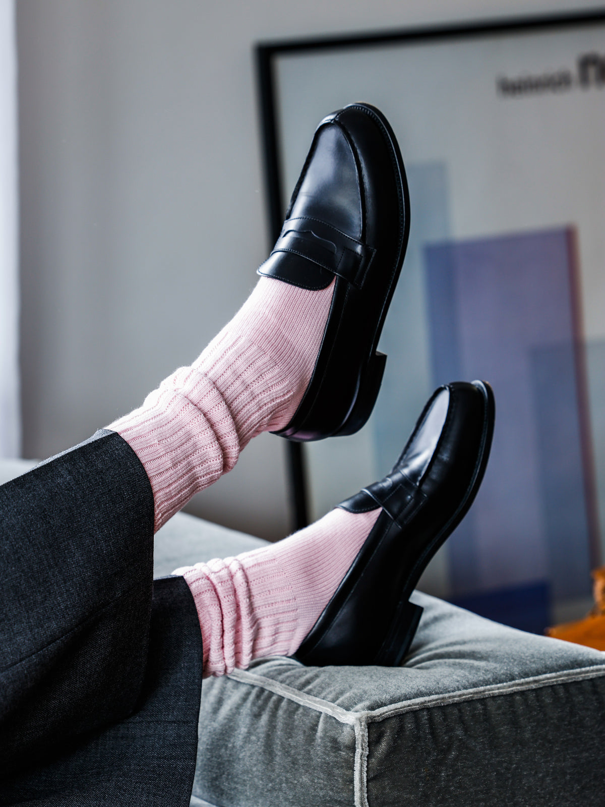 【Tabio MEN】リッチェル編みルーズソックス(23.0～25.0cm) - ライトピンク