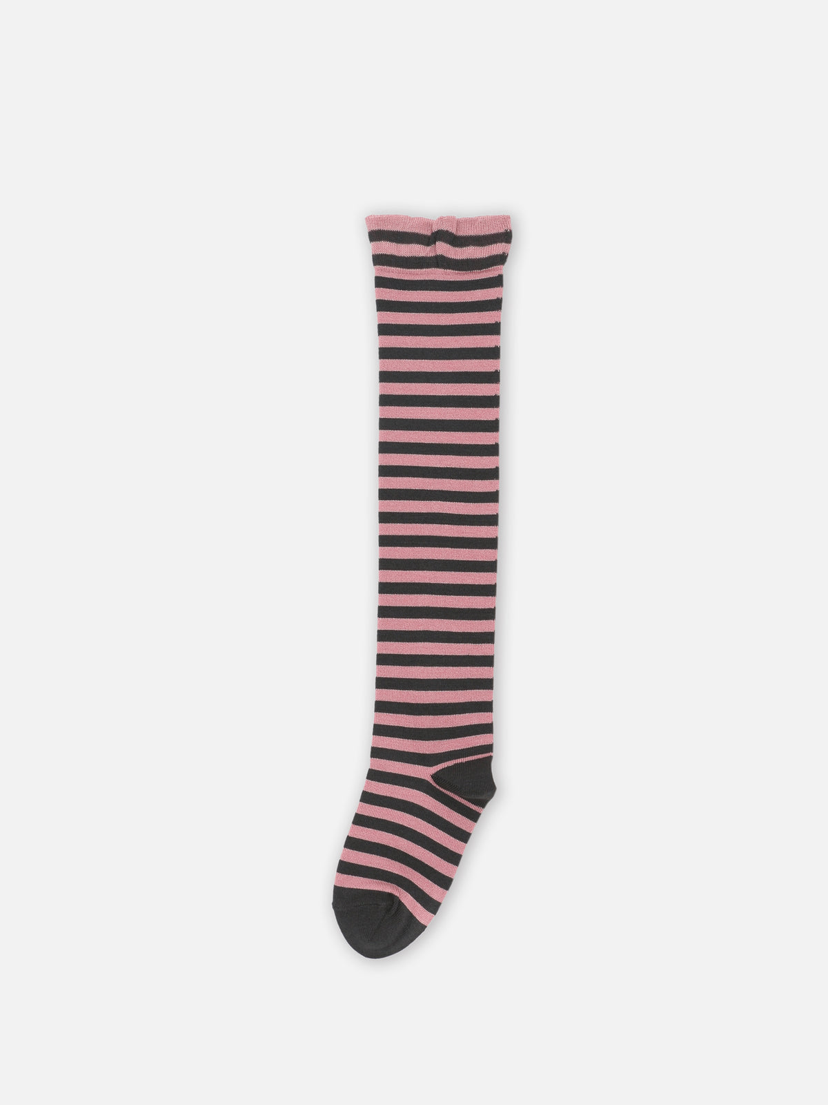 【キッズ】2色ボーダーオーバーニー / 19-21cm - チャコール+オールドピンク
