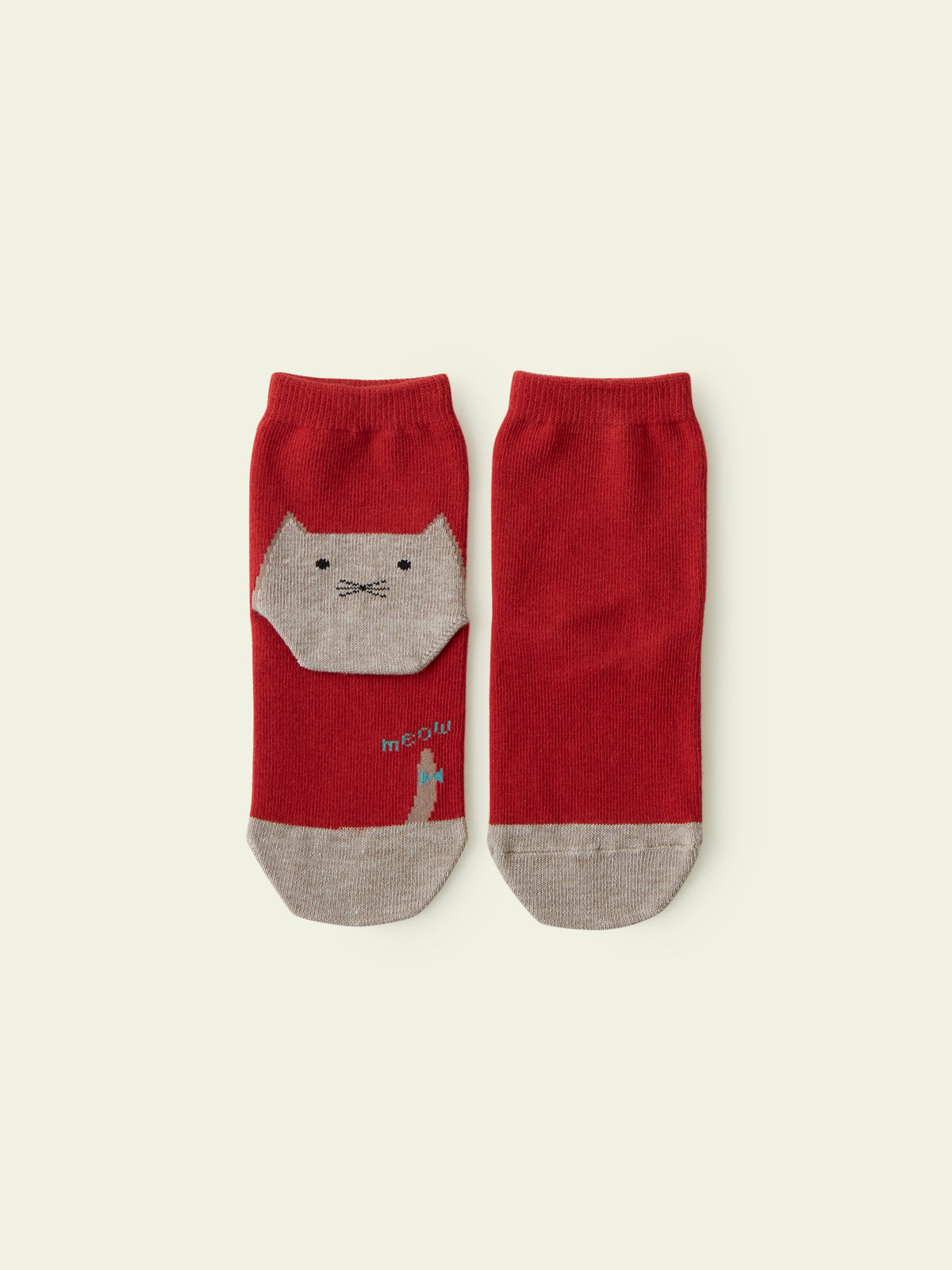 【3足1,485円】キッズ かかとねこソックス / 16-18cm - アカ