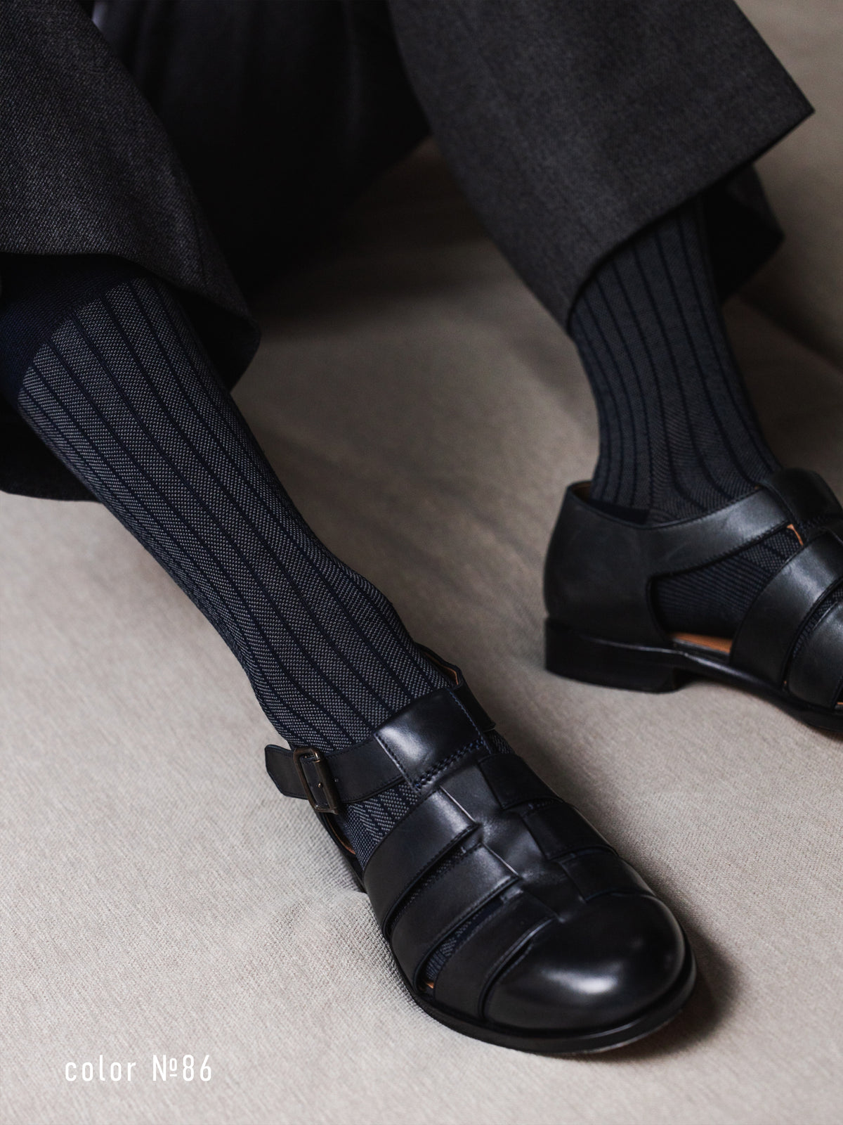 【Tabio MEN】綿麻混ジャカードストライプソックス