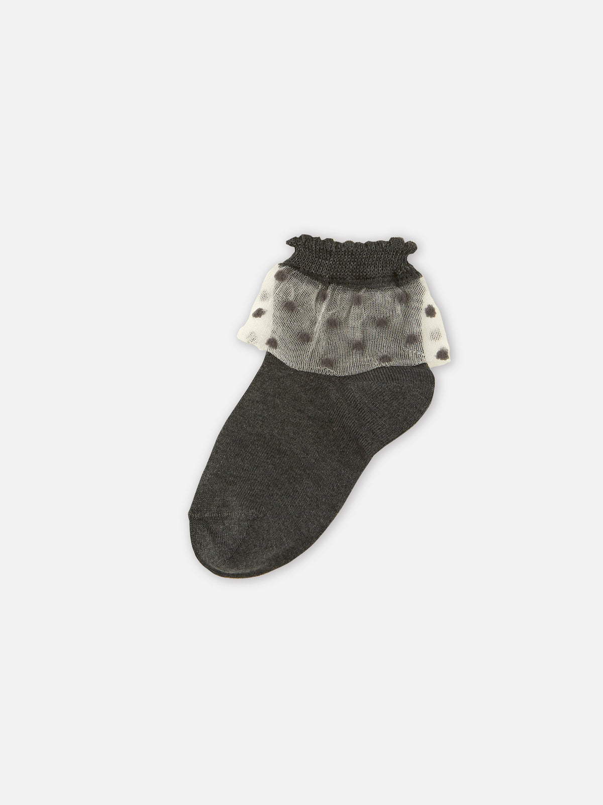 【キッズ】チュールドット柄ショートソックス / 19-21cm - チャコールモク