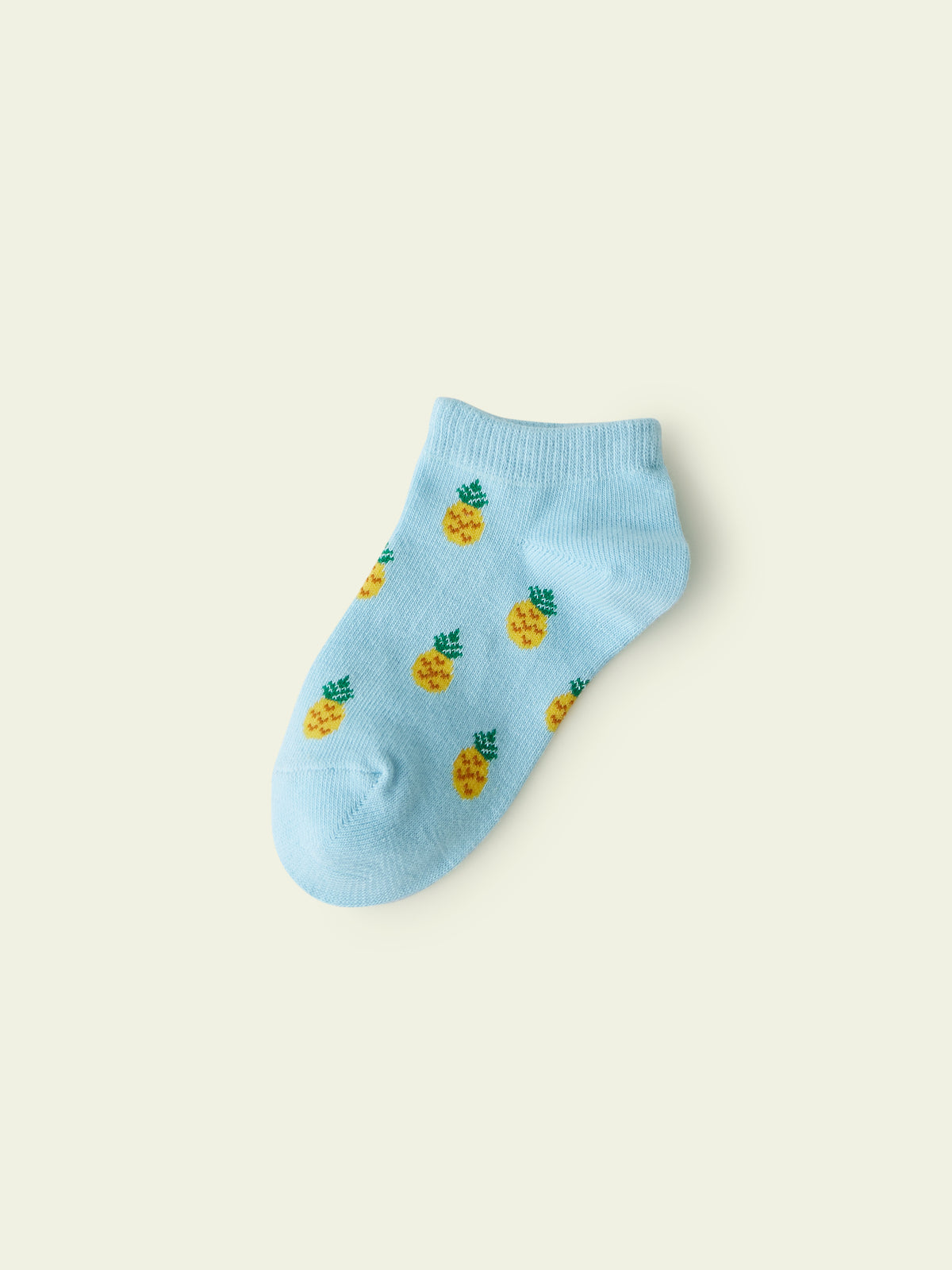 【3足1,485円】キッズ いろいろフルーツ柄スニーカー丈ソックス / 13-15cm - サックス+パイナップル