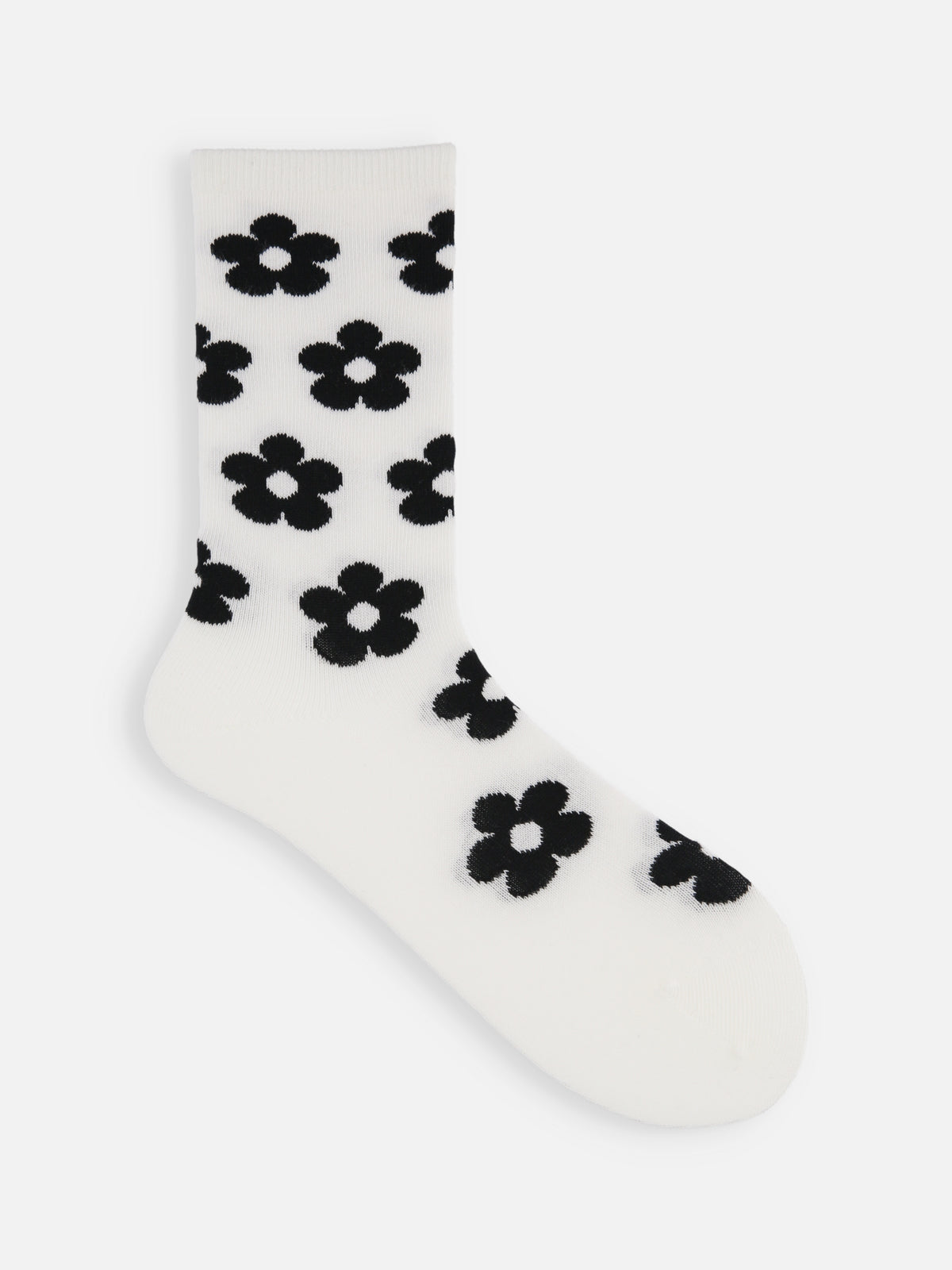 【ジュニアサイズ】フラワーソックス / 22-24cm - オフホワイト＋ブラック