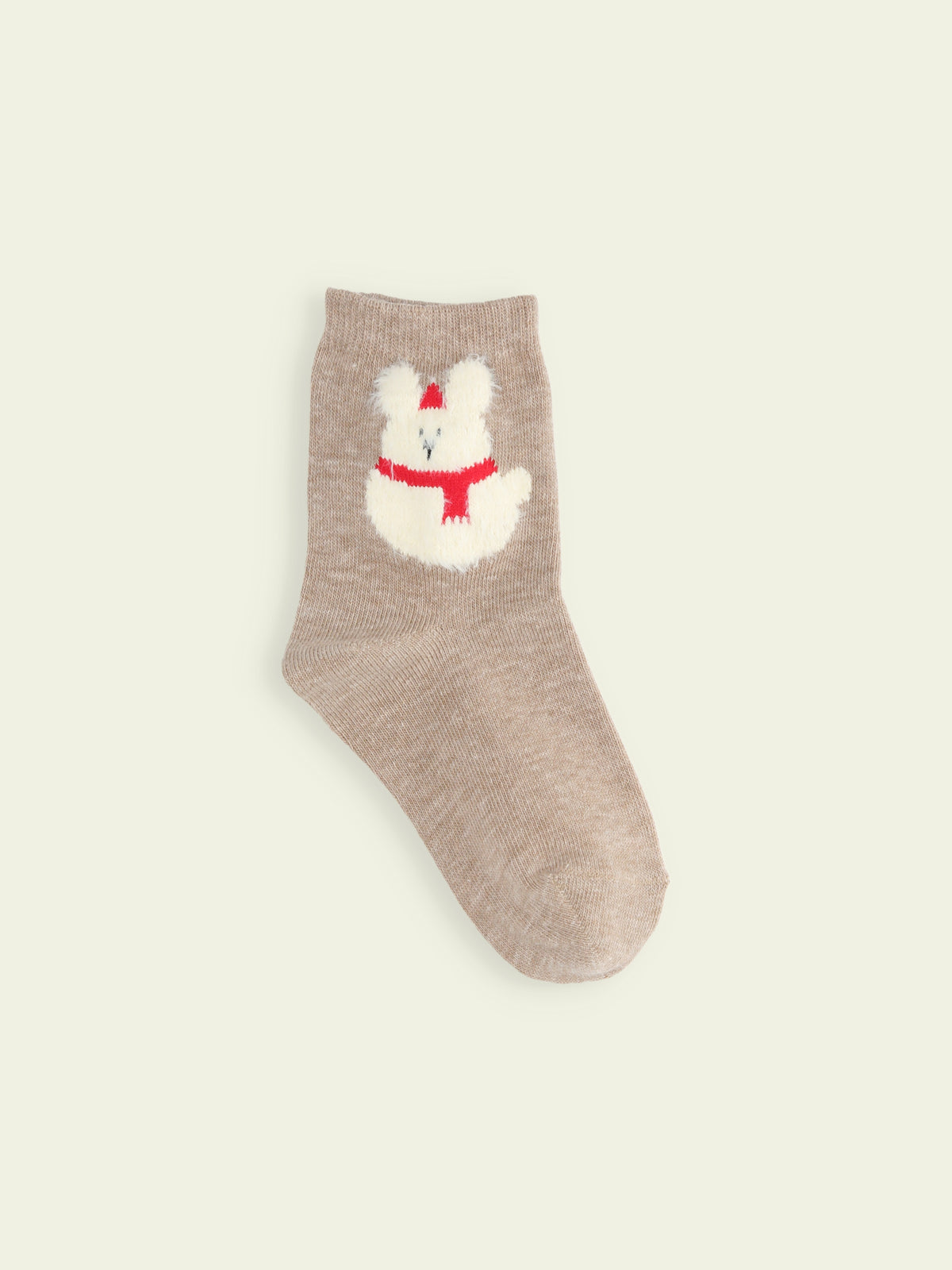 【3足1,485円】キッズ クリスマス限定 もふもふ動物ショートソックス / 16-18cm - モカ＋ウサギ