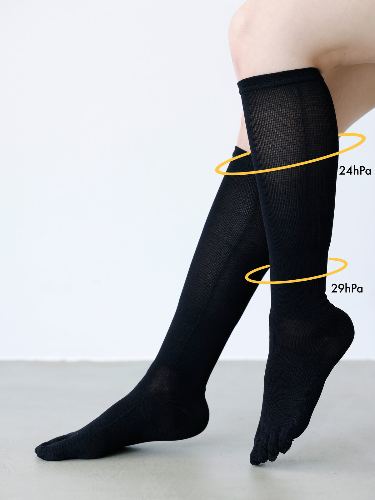 【美脚Labo】さらさら綿混着圧五本指ハイソックス / 22.5～24.5cm