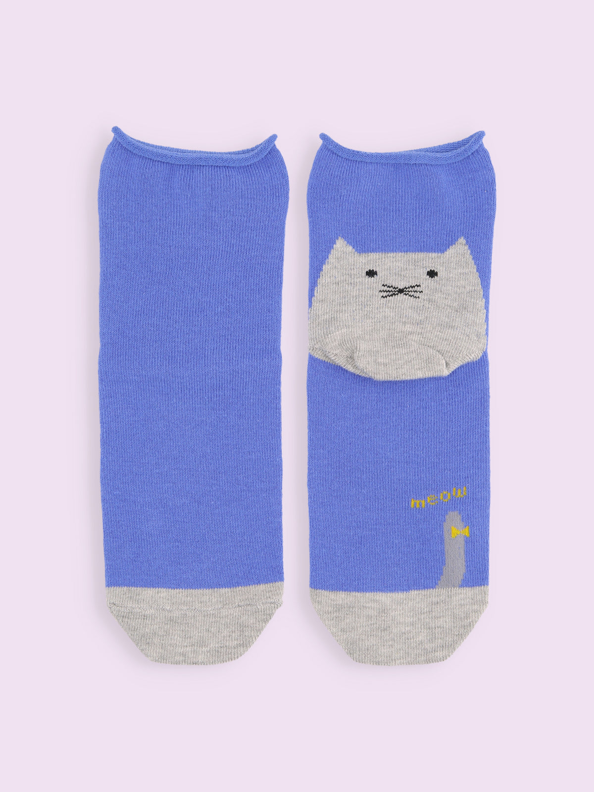 【3足1,485円】かかとねこ履き口くるくるショートソックス - メイブルー